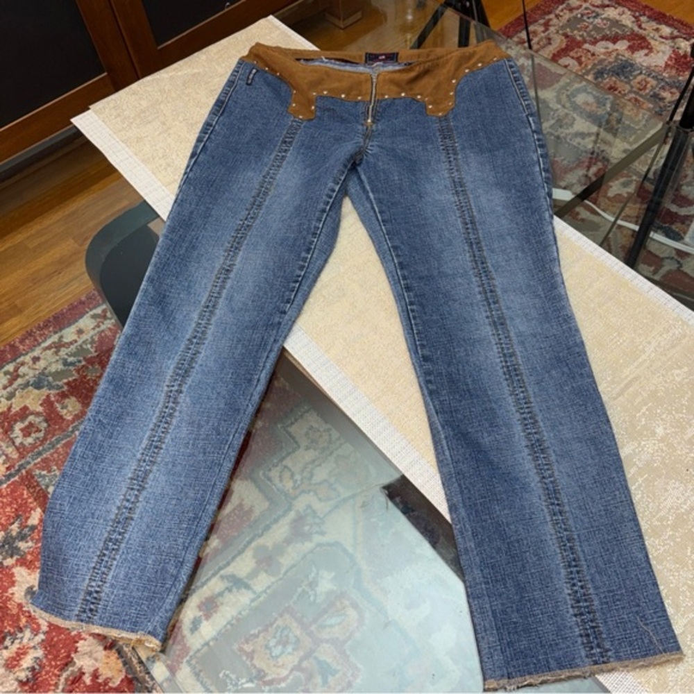 U.S. Polo Assn. Blue VINTAGE, western Jeans with brown faux suede, straight leg.